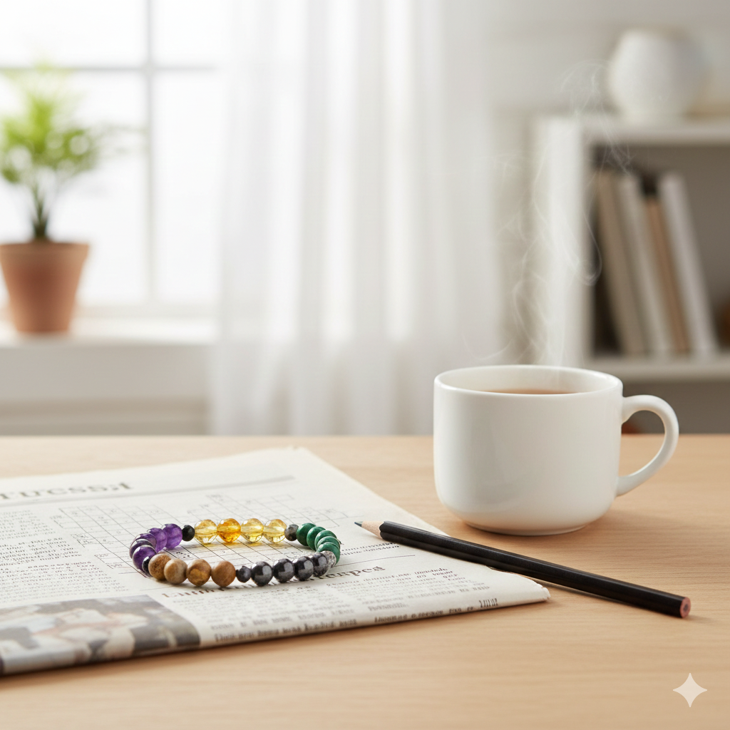 Kala Cultural Wholesale: "The Fortified Soul" Fear & Anxiety Bracelet – Amethyst, Black Rutile, Citrine, Hematite, Jasper, & Malachite