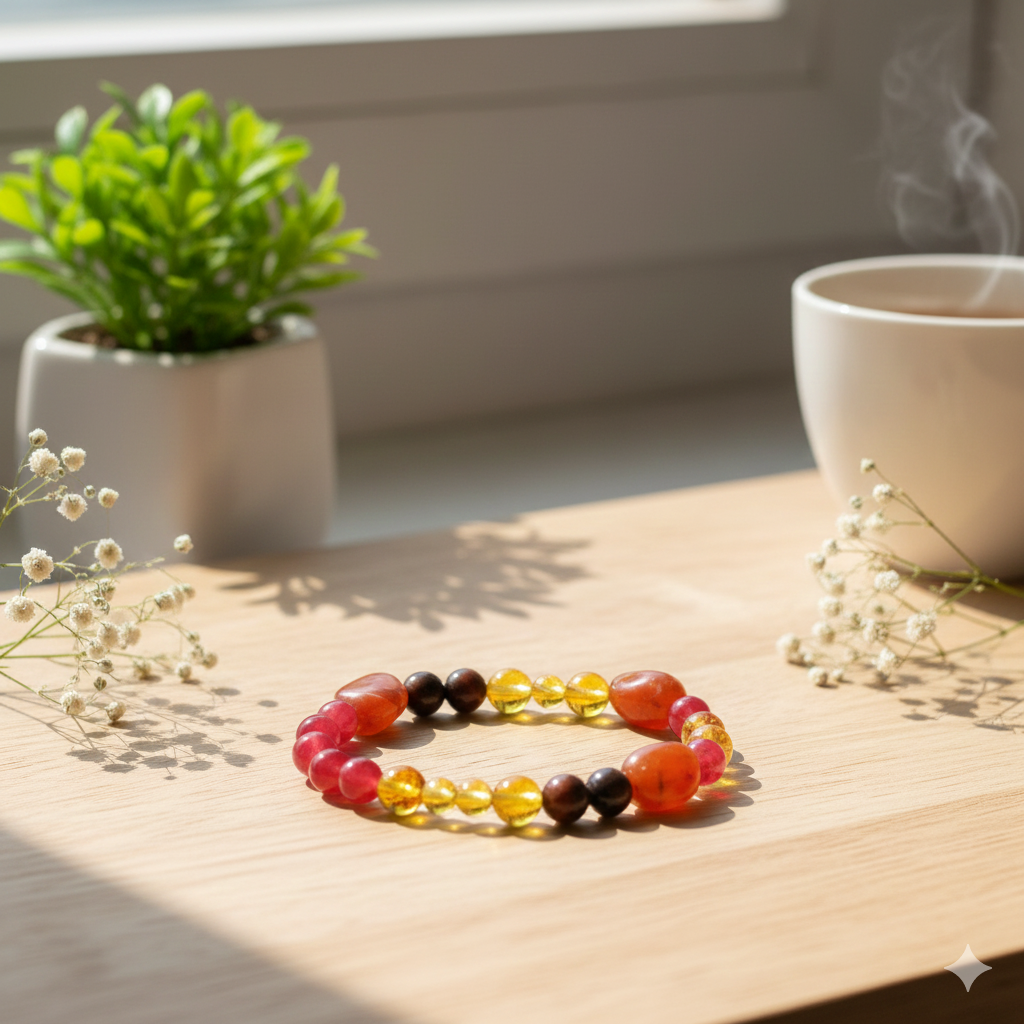 Kala Cultural Wholesale: "The Inner Fire" Motivational Bracelet – Red Tiger Eye, Carnelian, & Citrine for Confidence, Vitality, and Success