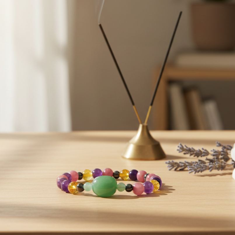 Kala Cultural Wholesale: "Complete Wellness" Health Bracelet – Amethyst, Aventurine, Citrine, Magnetite, & Rhodochrosite for Vitality and Balance