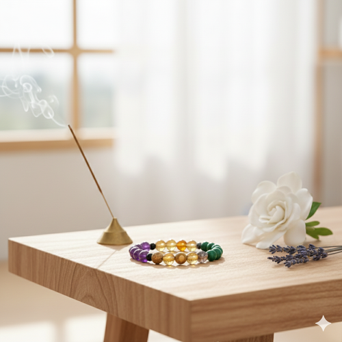 Kala Cultural Wholesale: "The Fortified Soul" Fear & Anxiety Bracelet – Amethyst, Black Rutile, Citrine, Hematite, Jasper, & Malachite